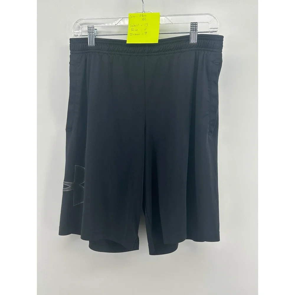 Under Armour HeatGear Mens Black Athletic Shorts Loose Fit Medium 9 Inch Inseam